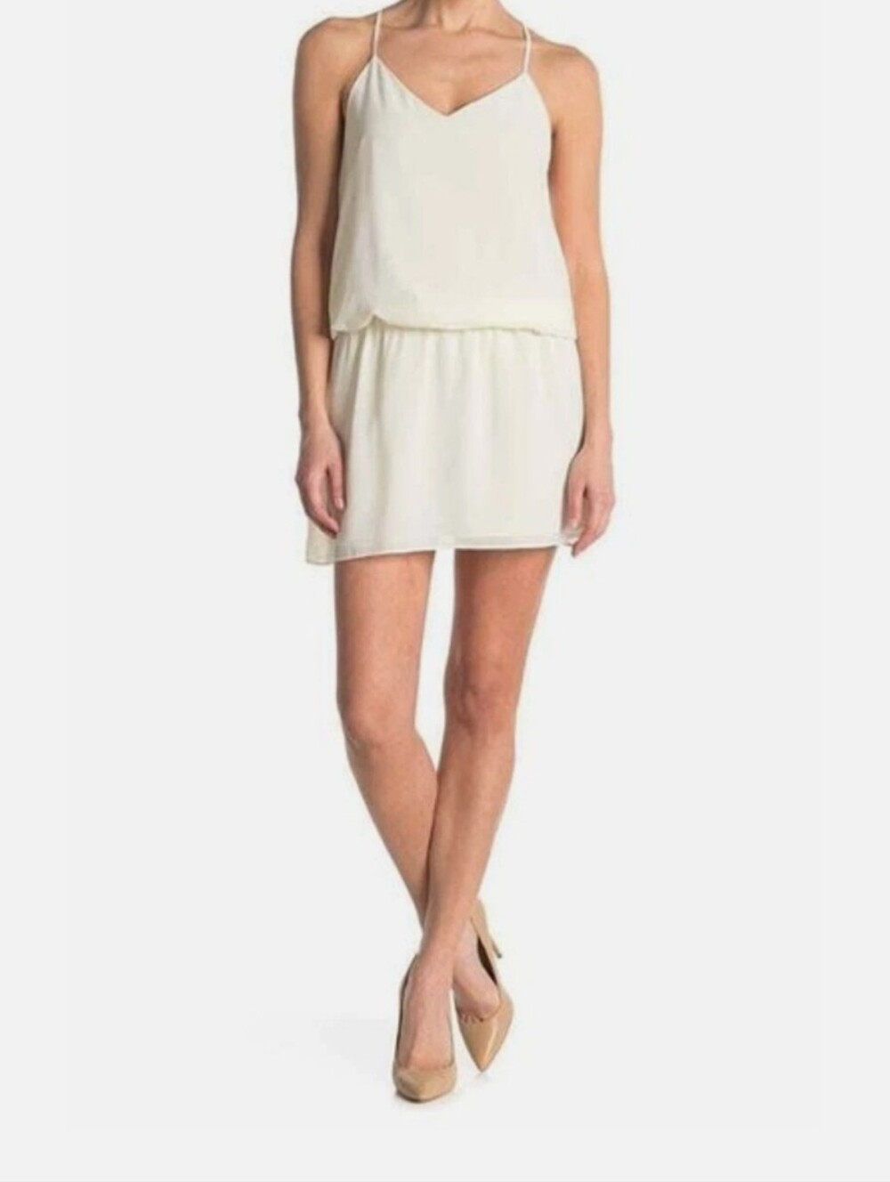 NWT Haute Hippie Mirage Micro Mini V-neck Dress Sz S Ivory Wedding Guest
